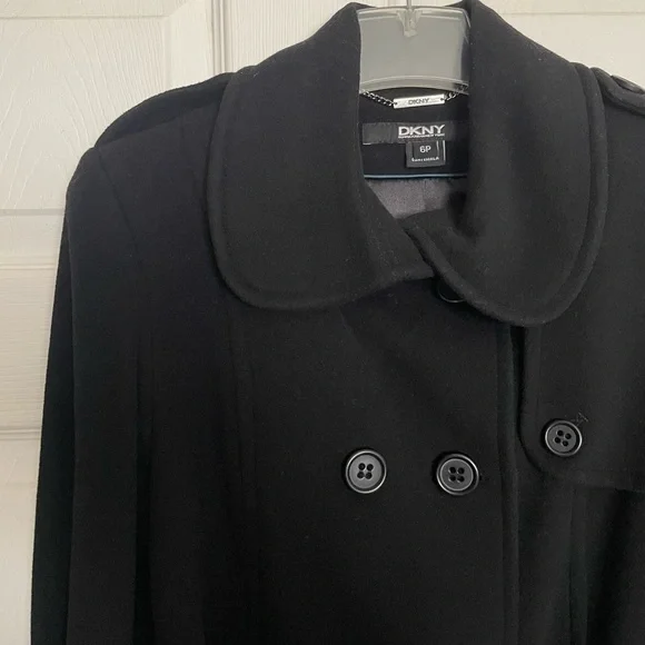 DKNY Classic Black Trench Coat Womens 6 Petite